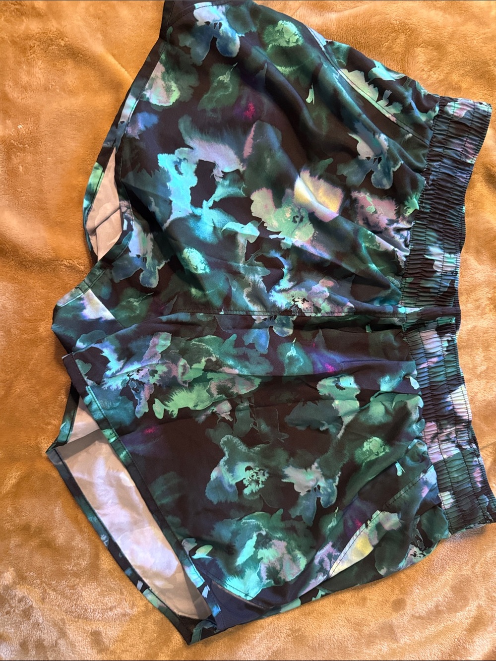All In Motion Women's Floral Athletic Shorts - Teal, Green, Black XL
